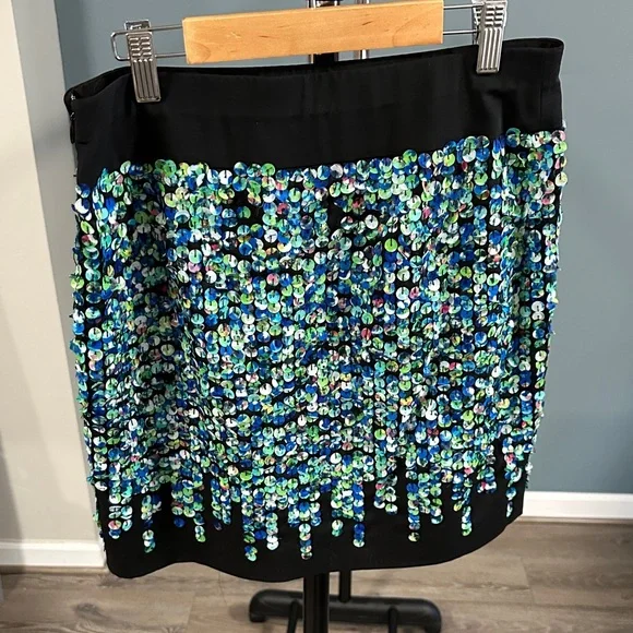Ann Taylor Black Skirt with Blue and Green Sequins - Picture 3 of 6